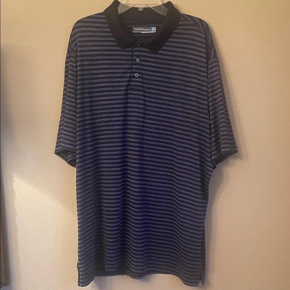 Roundtree & Yorke Men's Polo - Navy and Blue Stripe 2XT - Picture 1 of 3
